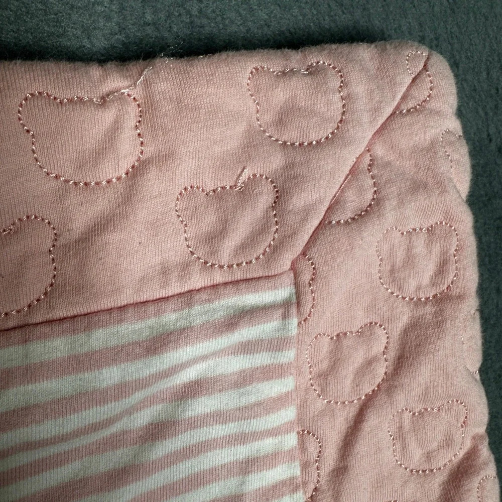 Moschino Baby Quilted Blanket Pink Teddy Bear Stripe 100% Cotton‎ One Size